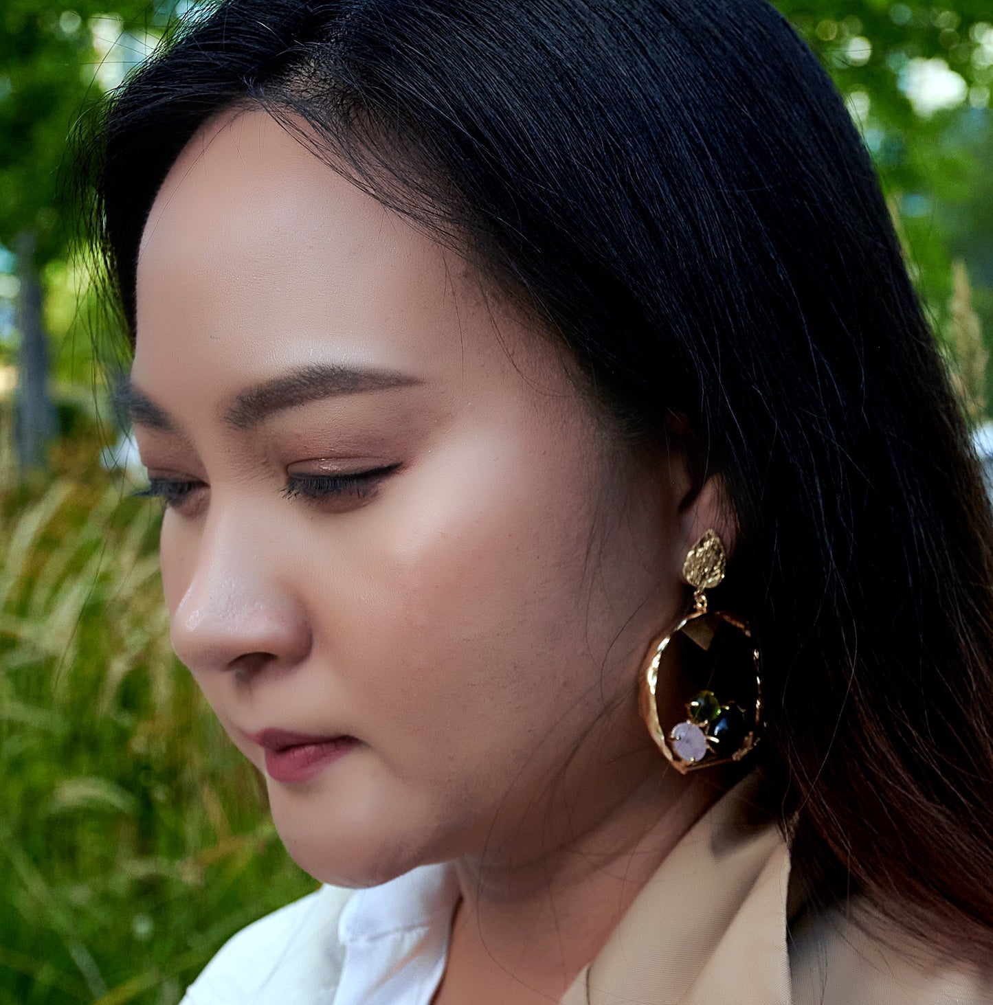 Amina: 22k Gold Plated Mix Crystals Earrings