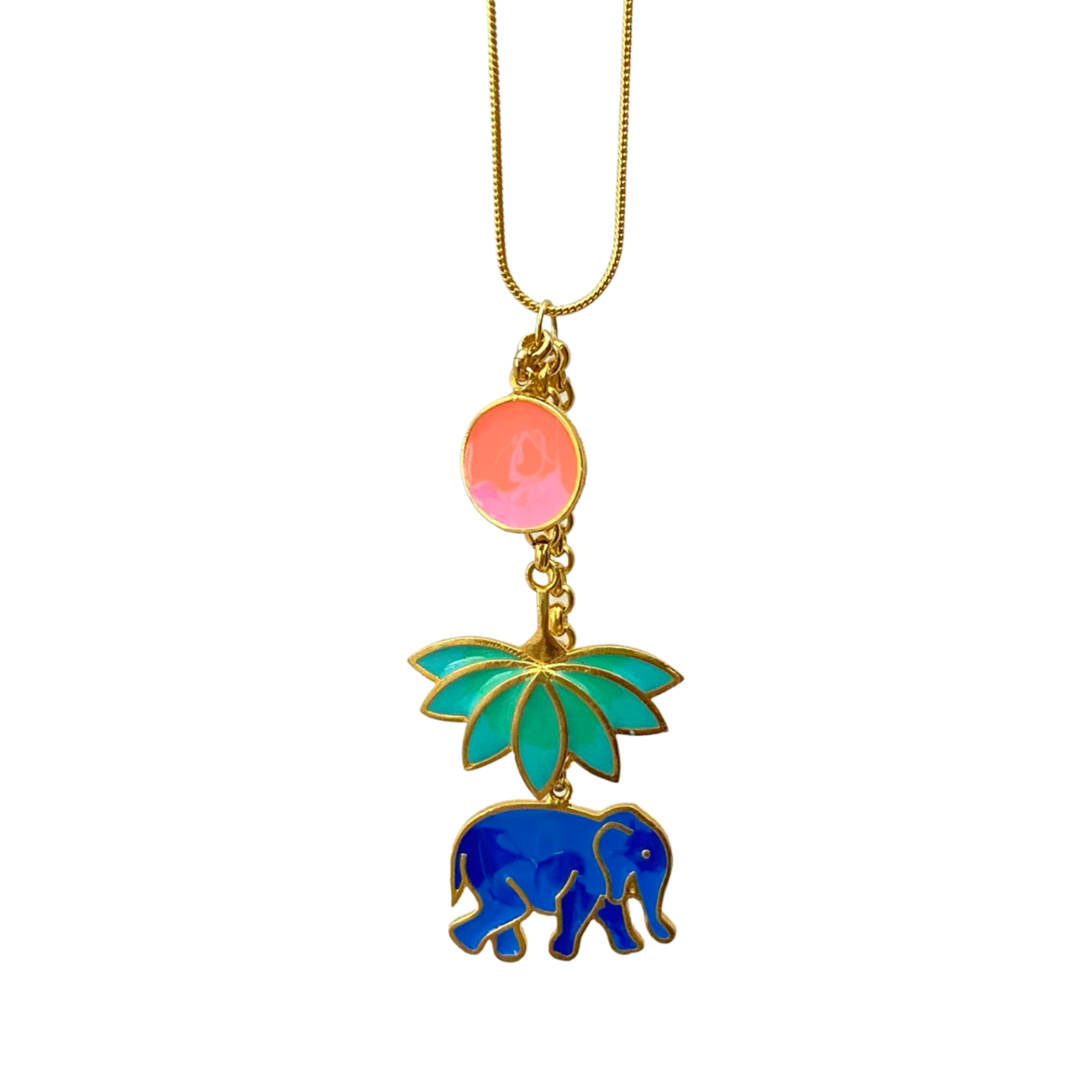 Enameled Elephant And Lotus Beauty Necklace - Designs by Uchita