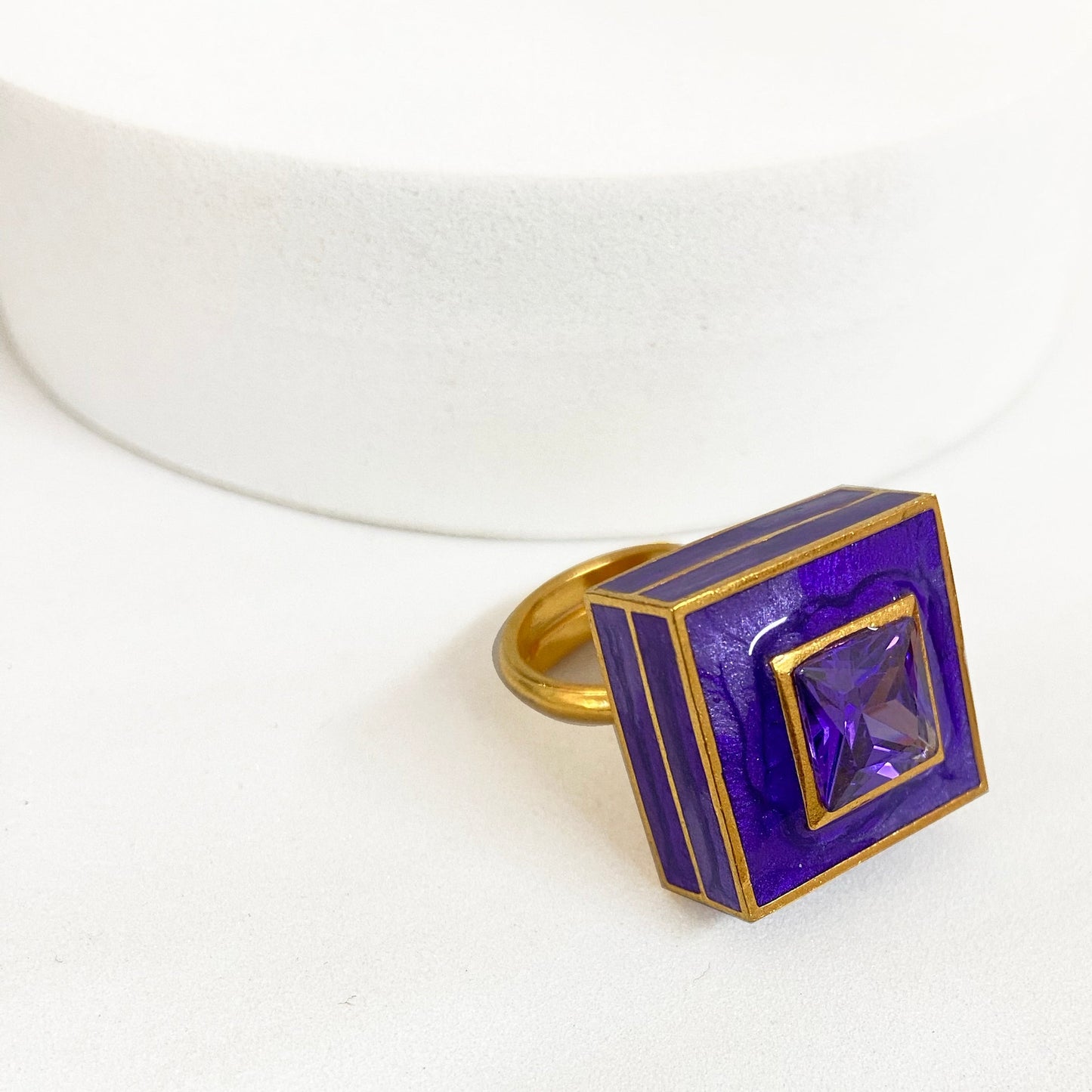 Layered Enamel and Crystal Square Ring - Designs by Uchita