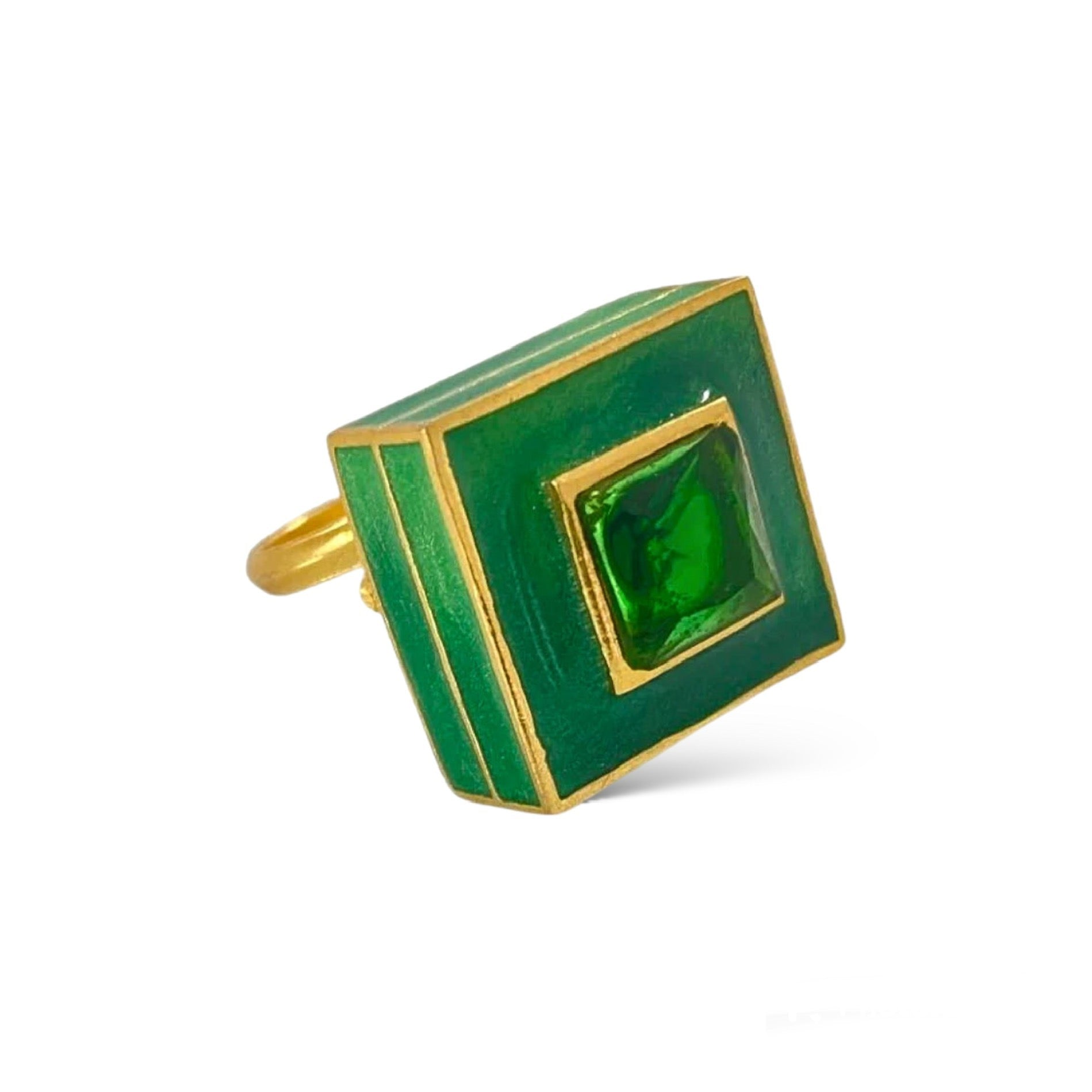 Layered Enamel and Crystal Square Ring - Designs by Uchita
